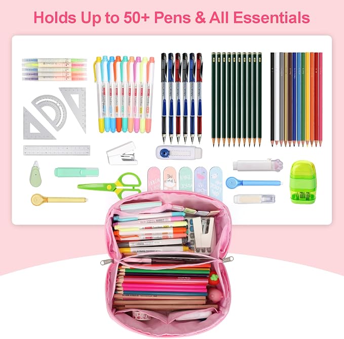Large Pencil Case for Girls, Aesthetic Pencil Pouch for School, Wide Opening - Image 5