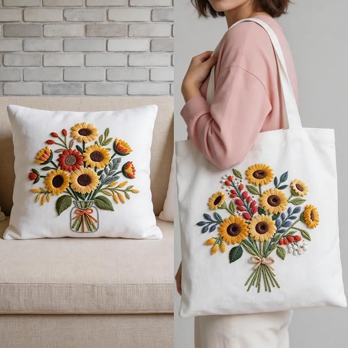Herdiese Embroidery Kits for Beginners & Adults, 3 Sets Sunflower Patterns | - Image 6