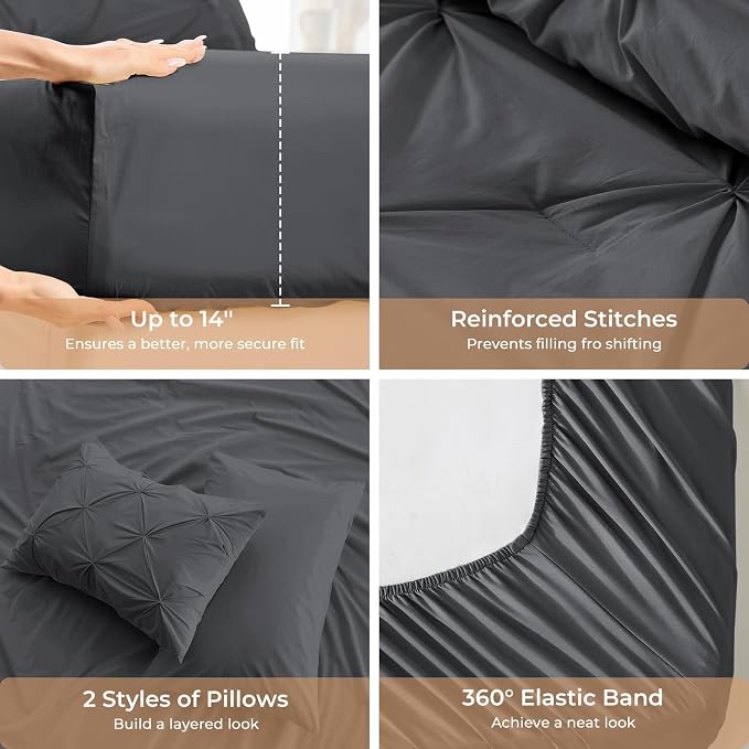 Sasttie Twin Comforter Set, 5-Piece Bed in a Bag, Pintuck Bedding Sets - Image 5