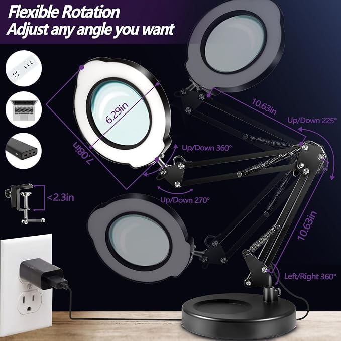 12X Magnifying Glass with Light and Stand, 5 Color Modes 10 Stepless Dimmable - Image 3