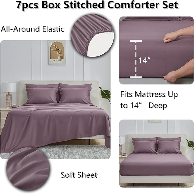 CozyLux Queen Comforter Set Dusty Purple, 7 Pieces Bed in a Bag Queen, All - Image 4