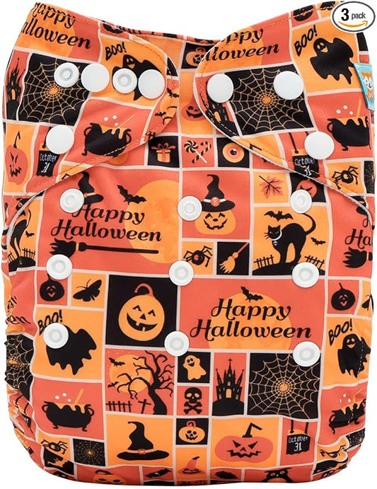 ALVABABY Halloween Baby Cloth Diapers One Size Adjustable Washable Reusable for Baby Girls and Boys 1 Pack with 2 Inserts AMD136-2TA