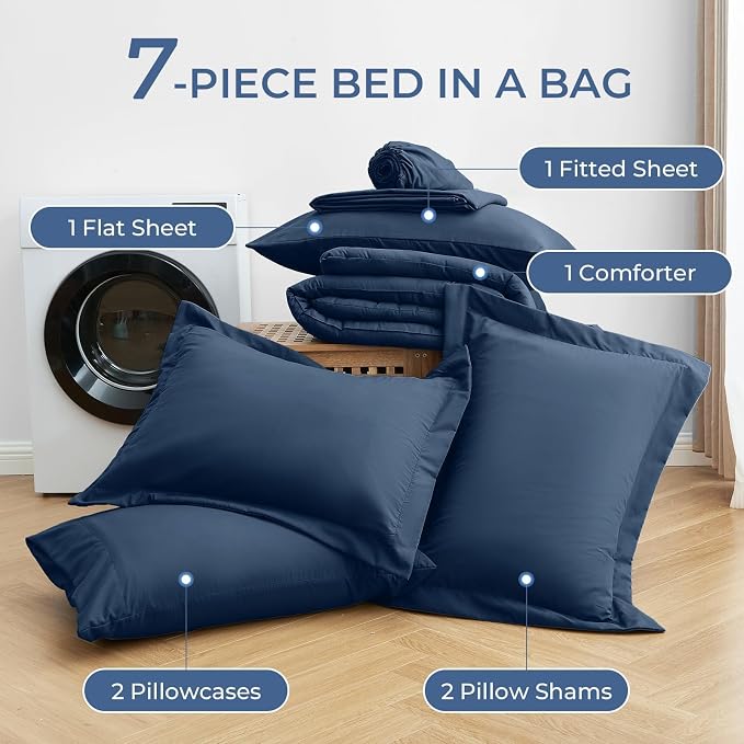 Sasttie King Size Comforter Set, 7 Pieces Bed in a Bag King, Complete Bedding - Image 4