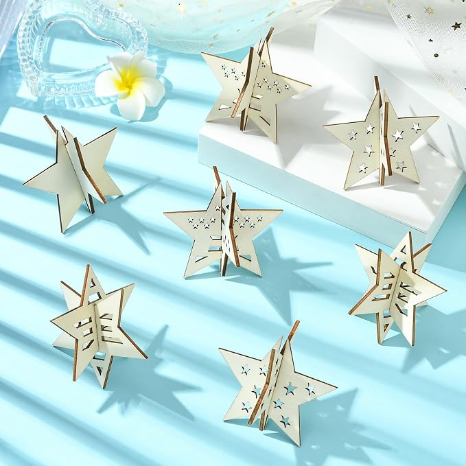 20 pcs 4 Styles Lovely Star Theme Unfinished Wood Cutout Charms 4th of July - Image 6