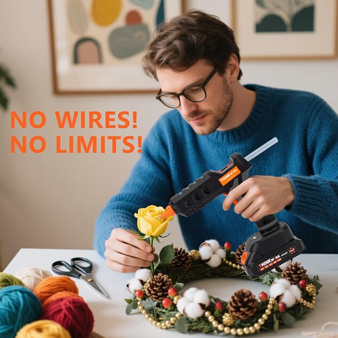 THINKWORK 20V Cordless Hot Glue Gun and Sticks Set, Rechargeable Glue Gun - Image 2