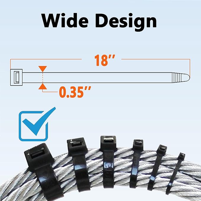 200lb Zip Ties Heavy Duty 18 Inch 70pcs, Large Black Cable Tie, Thick Heat - Image 6
