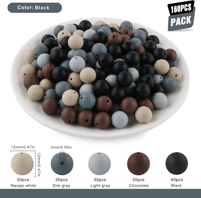 160Pcs Silicone Beads 12mm Mix Color, Bulk Silicone Beads 12mm - Image 2