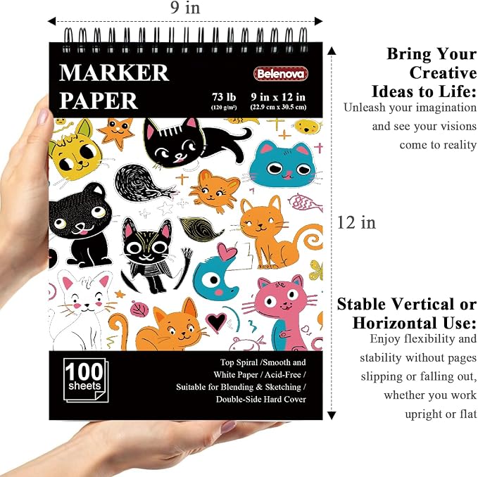 Belenova 9" x 12" Marker Paper Pad, 100 Sheets leedproof Drawing Paper - Image 2