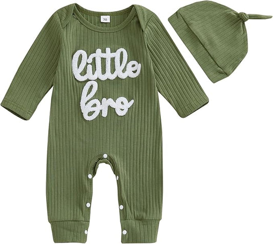 Fernvia Newborn Baby Boy Clothes Letters Print Bodysuit 3 6 9 12 18 Months Long Sleeve Jumpsuit with Hat 2PCS Outfits Set