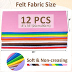 XSEINO 12 Rolls 8"x35" 1.4mm Thick Soft Felt Fabric Sheet 12 Assorted Colors - Image 3
