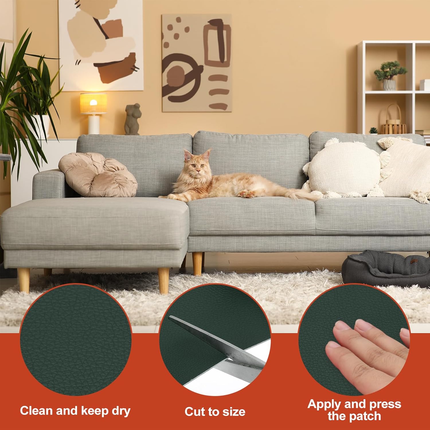 PATIKIL Leather Patches Tape for Furniture, 3.2 x 61 Inch Self Adhesive Vinyl Leather Repair Kit Cover Sheet for Couch, Sofa, Car Seats, Office Chair, Dark Green