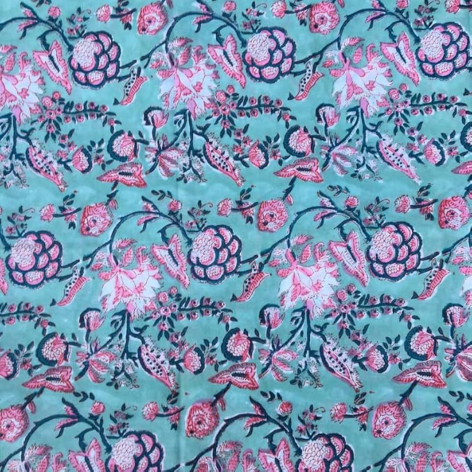E-Tailor® Indian Ethnic 100% Cotton Voile Running Hand Block Print Natural - Image 2