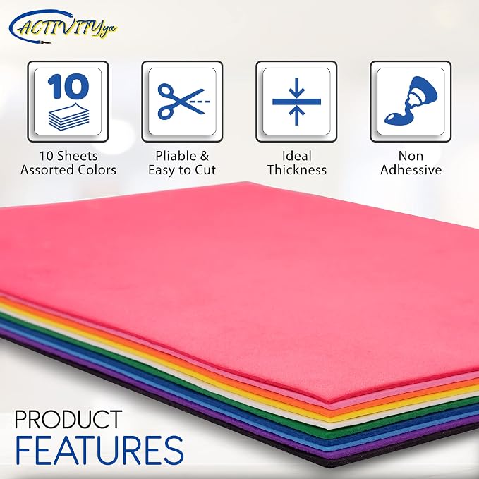 EVA Foam Sheets, 9 x 12 Inch, 10 Colors, 2mm Thick Handicraft Foam Paper - Image 4