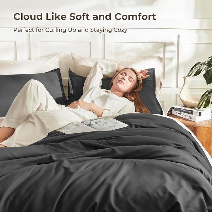 Litanika Grey Comforter Full Set, Dark Gray Lightweight Plain Bedding - Image 2