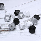 20mm Geometric Wood Beads Mixed in White, Polygon Wooden Loose Beads - Image 3