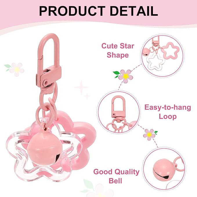 PATIKIL Star Keychain, Candy Color Acrylic Pentagram Keychain Stars Charms Bell - Image 3