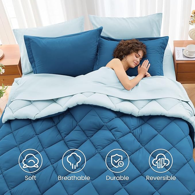 MUXHOMO 7 Pieces California King Comforter Set, Reversible Bed in a Bag Cal - Image 6