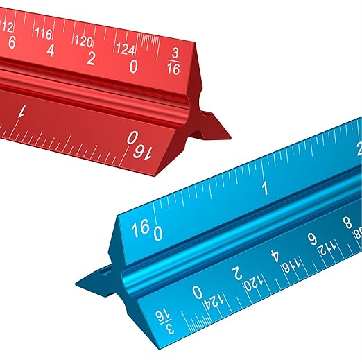 Rena Chris 2PCS Architectural Scale Ruler: 12" Imperial Aluminum Alloy Metal by RenaChris