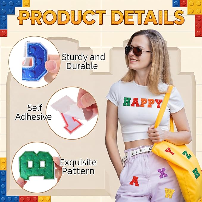 WILLBOND 52 Pcs Building Blocks Board Alphabet Patches 2.8 Inch Self Adhesive - Image 3