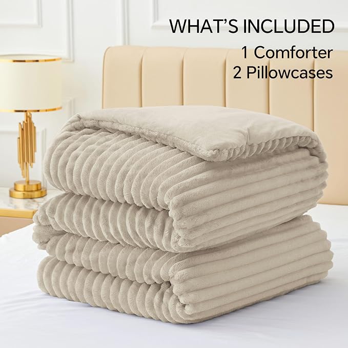 BEDELITE Fleece King Comforter Set -Super Soft & Warm Fluffy Linen Bedding - Image 6