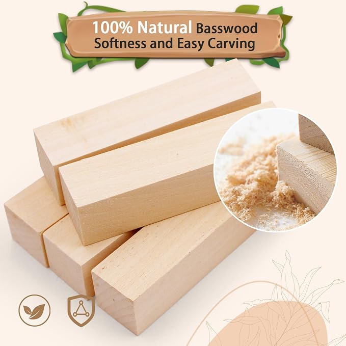 Basswood Carving Blocks for Crafts, Cymuber 24 PCS Whittling Wooden Blockss Kit - Image 3