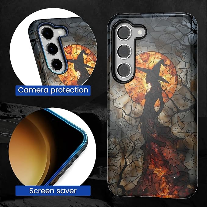 Case for Samsung Galaxy S23 Case, Halloween Witch Moon Stained Glass Design - Image 2