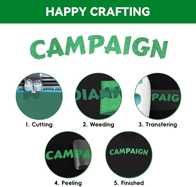 Aoder Green Glitter HTV Heat Transfer Vinyl: 12" x 10FT Green Glitter HTV Iron - Image 6