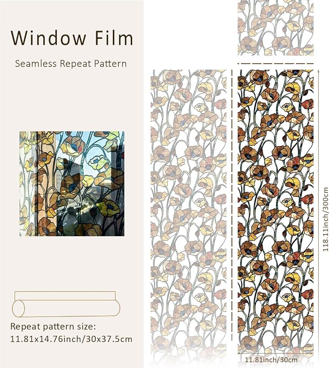 funlife Original Hand-Drawn Faux Stained Glass Window Film, Double-Sided Static - Image 3