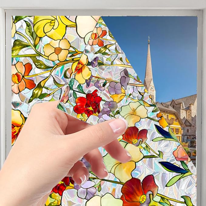 Floral Stained Glass Window Privacy Film, Retro Decorative Rainbow Window - Image 3