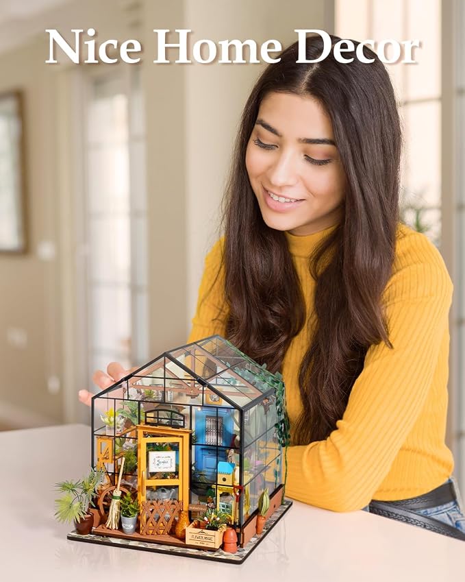 Rowood Miniature House Kit, Mother's Day DIY Miniature Greenhouse Dollhouse Kits - Image 5