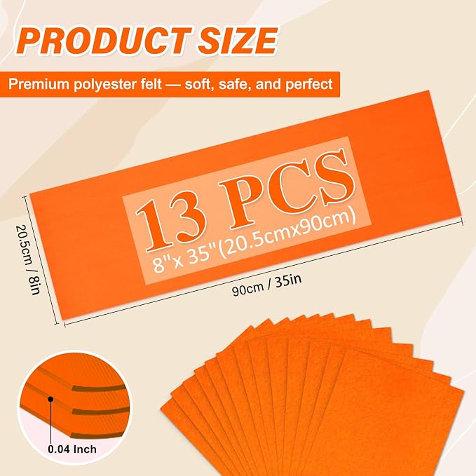 XSEINO 13 Rolls Orange Red Felt Fabric, Fit - Image 2