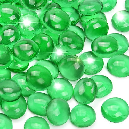 2LB Green Flat Glass Marbles for Vases, Gemstone Beads Vase Filler Decorative by RUOJAS