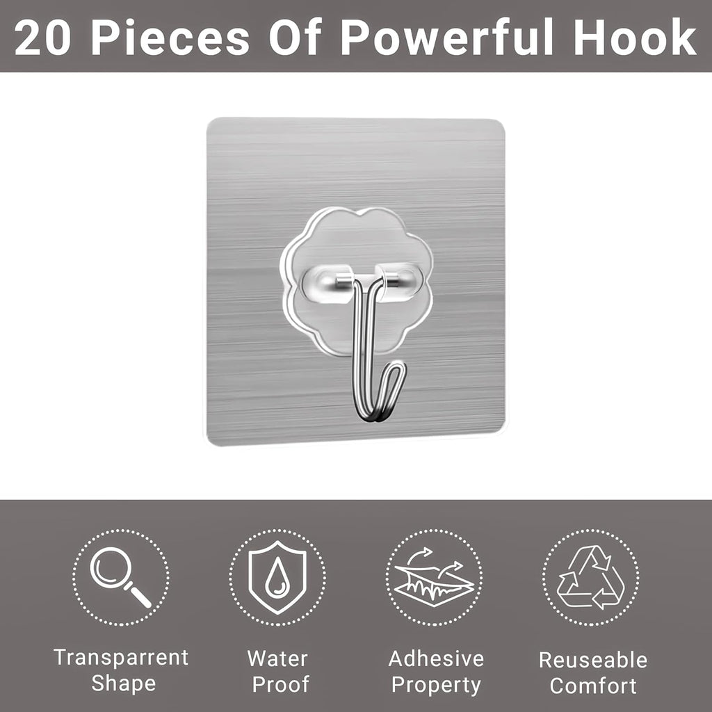 Heavy Duty Adhesive Wall Hooks - 20 Pack 28lb(Max) 2.36 x 2.36 Inches Can be Use for Office Decor, Bathroom, Home & Kitchen Improvement Indoor and Outdoor