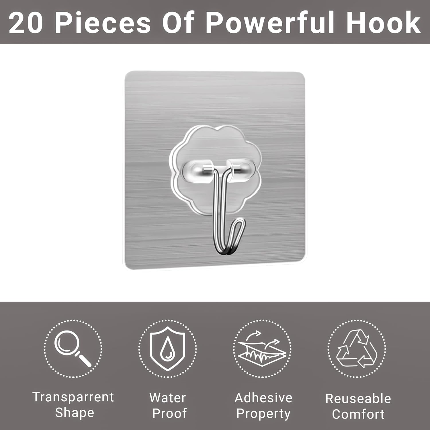 Heavy Duty Adhesive Wall Hooks - 20 Pack 28lb(Max) 2.36 x 2.36 Inches Can be Use for Office Decor, Bathroom, Home & Kitchen Improvement Indoor and Outdoor