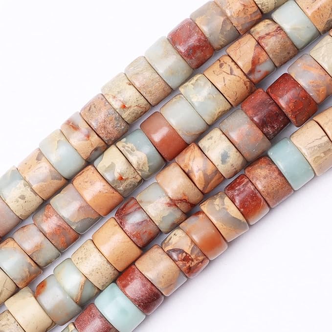 Natural Stone Heishi Beads for Necklace Making, 4 mm x 6 mm Small Flat Round by YUGDRUZY