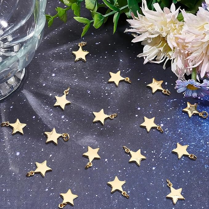 Beebeecraft 20Pcs Flat Star Charms 18K Gold Plated Brass Five-Pointed Star - Image 4