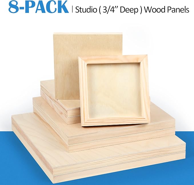 Falling in Art Unfinished Birch Wood Canvas Panels Kit, 8 Pack of 4 Sizes - Image 7