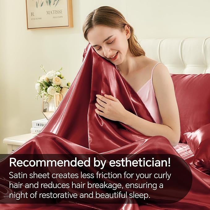 BEDELITE Satin Sheets Twin Size Bed Set, Luxury Soft Burgundy Silky Sheets - Image 4