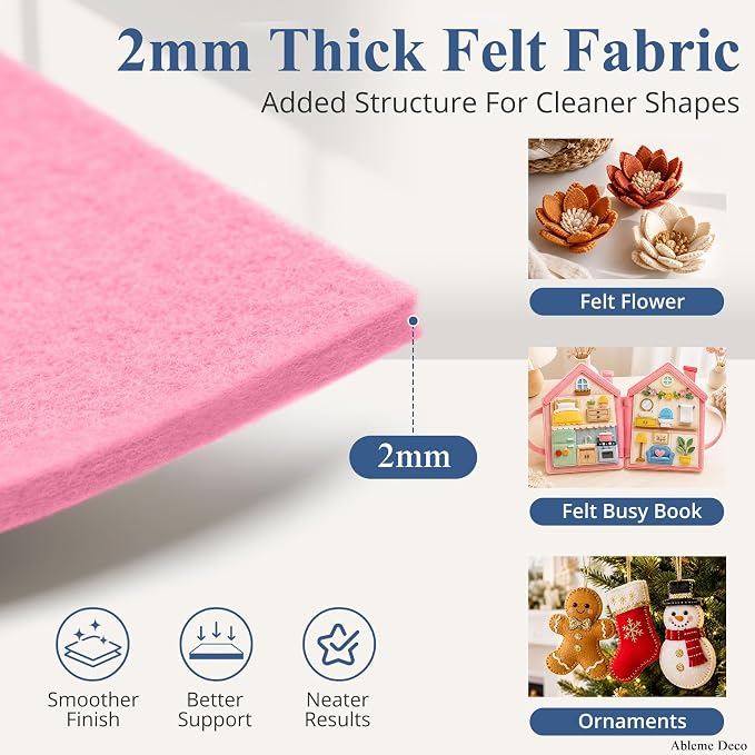 12" x 12" Felt Sheets for Crafts, 2mm Stiff Felt Fabric, Light Pink - Image 2