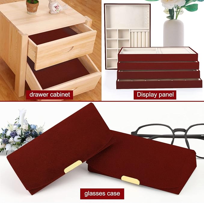 Removable Velvet Flock Self Adhesive Felt Fabric Liner Dark Red Velvet Drawer - Image 5