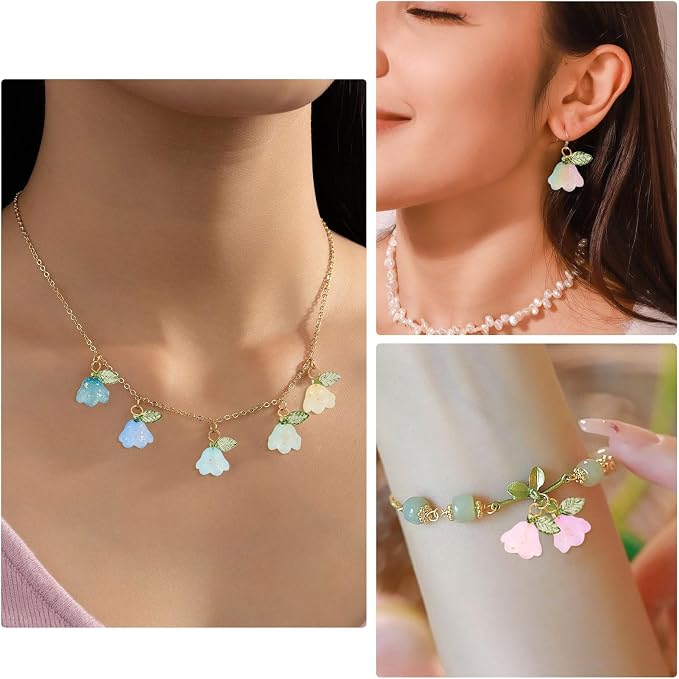FASHEWELRY 72Pcs Mixed Color Glass Flower Charms 16mm Frosted Colorful - Image 5