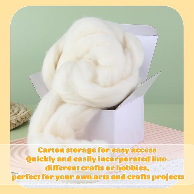 3.53oz Wool Roving, Fiber Roving Wool Top, Needle Felting Supplies, Pure Wools - Image 8