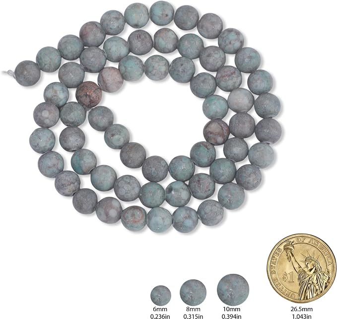 48pcs Natural Matte Cyan YuHua Gemstone Beads，8mm Frosted Round Loose Stone - Image 2