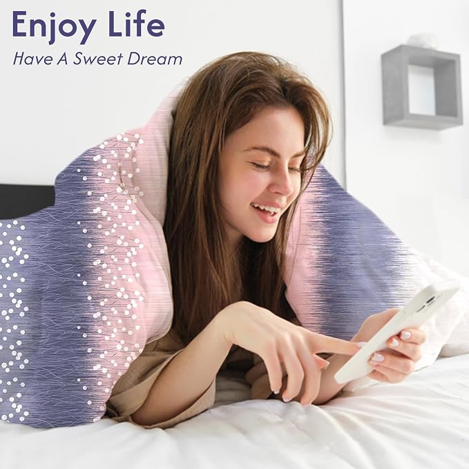LONAVA Queen Patchwork 3 Pcs Duvet Cover Set, Breathable Soft Microfiber Purple - Image 4