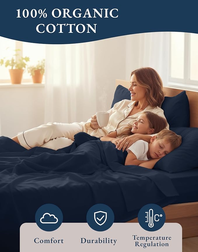 LANE LINEN 100% Organic Cotton Fully Elasticized King Sheet Set, Low Pilling - Image 6