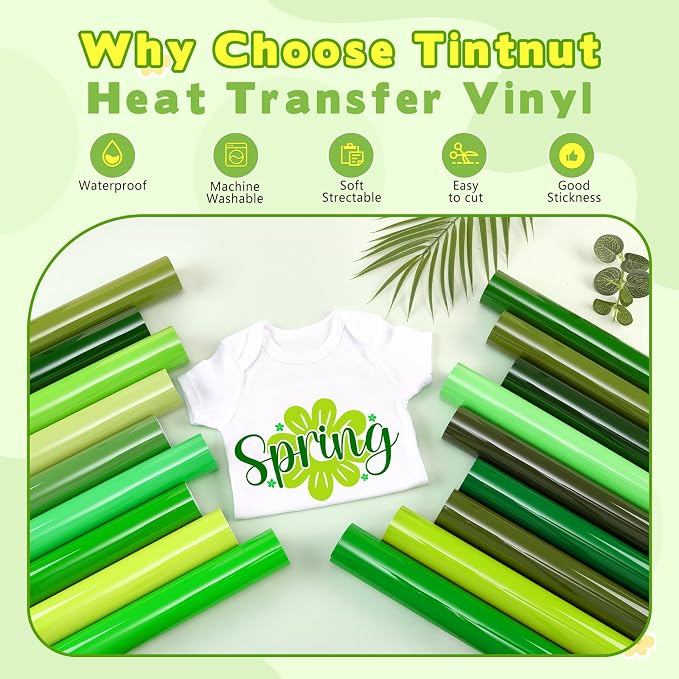 Tintnut Green Heat Transfer Vinyl, 18 Sheets 12×10in Iron on Vinyl | Vibrant - Image 3