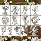 12pcs Tree of Life Stencils for Painting Woman Drawing Stencils for Crafts by Unknown