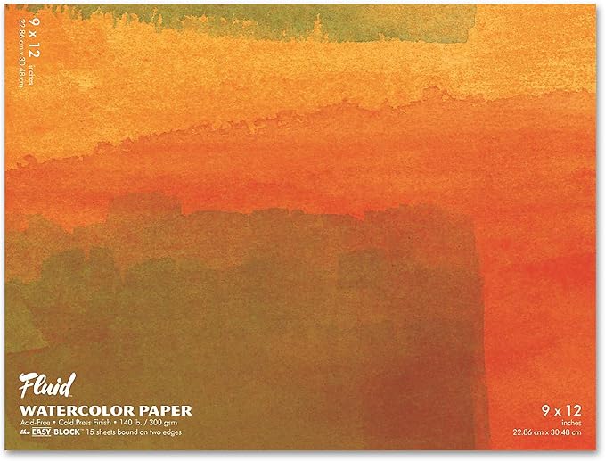 Fluid Watercolor Paper Block, 9 x 12 inches, 15 Sheets, 140 lb Cold Press by SpeedballArt