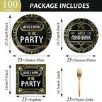100 Pcs Roaring 1920s Party Decorations, Speakeasy Misbehave Black Gold - Image 2