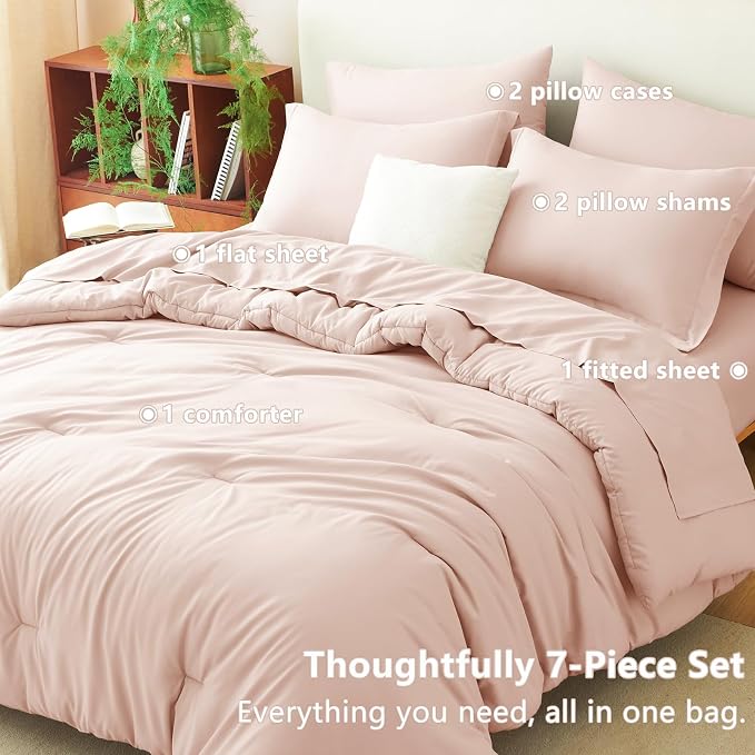 CozyLux Full Size Comforter Sets Blush Pink, 7 Pieces Bed in a Bag Full - Image 6